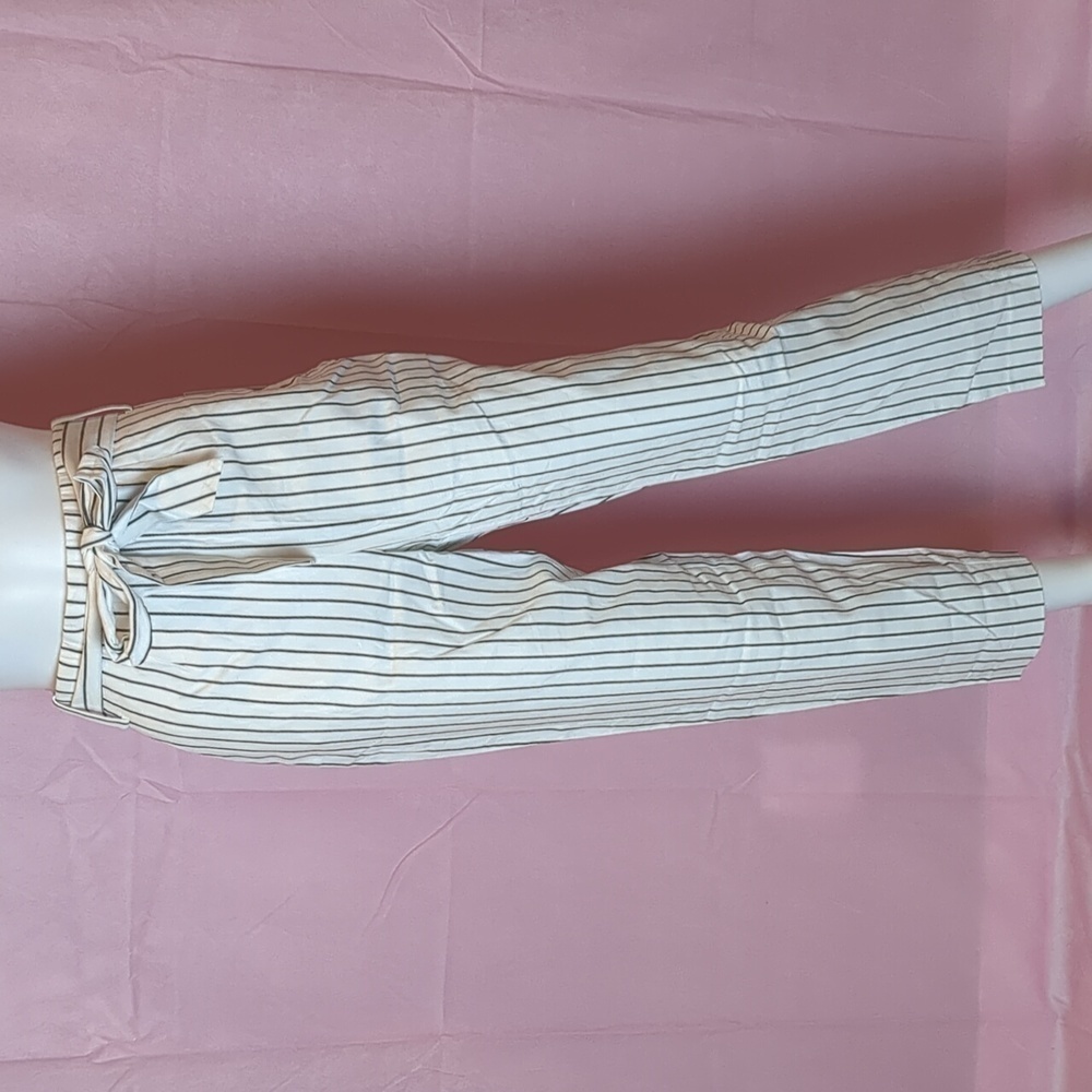 1. State White and Black Striped Belted Tie Waist Pants with Pockets size 6